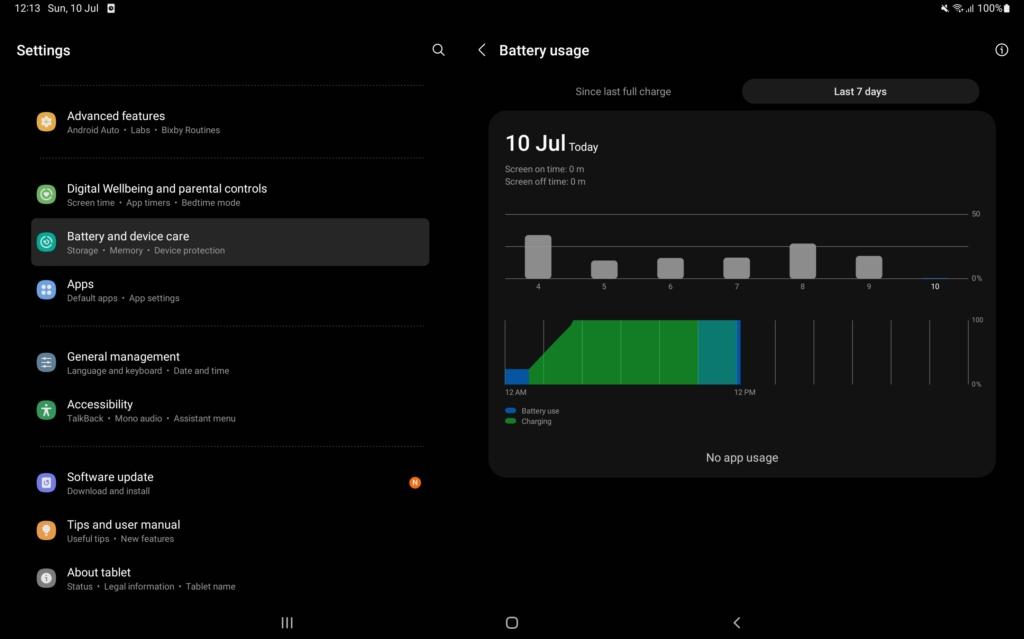 Battery Usage Graph On Samsung Galaxy Tab S8 Ultra