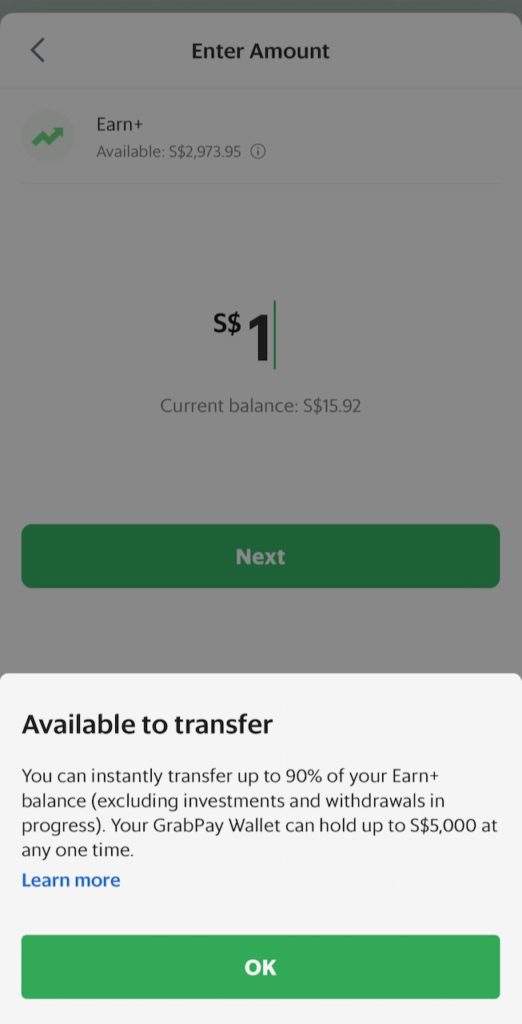 Grab Earn+ Transfer To GrabPay Wallet