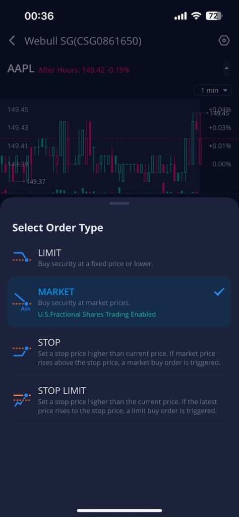 WeBull Trade Page