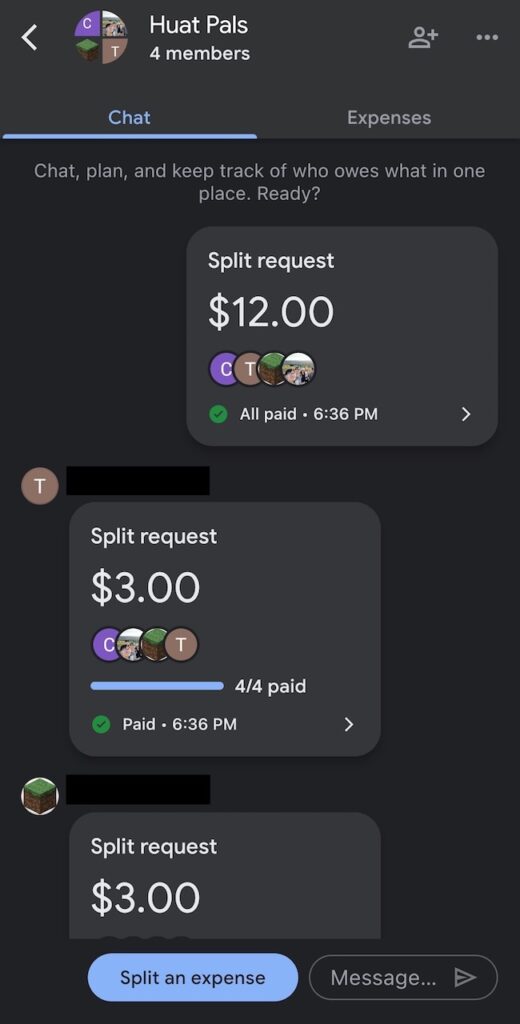Google Pay Split Expenses Example