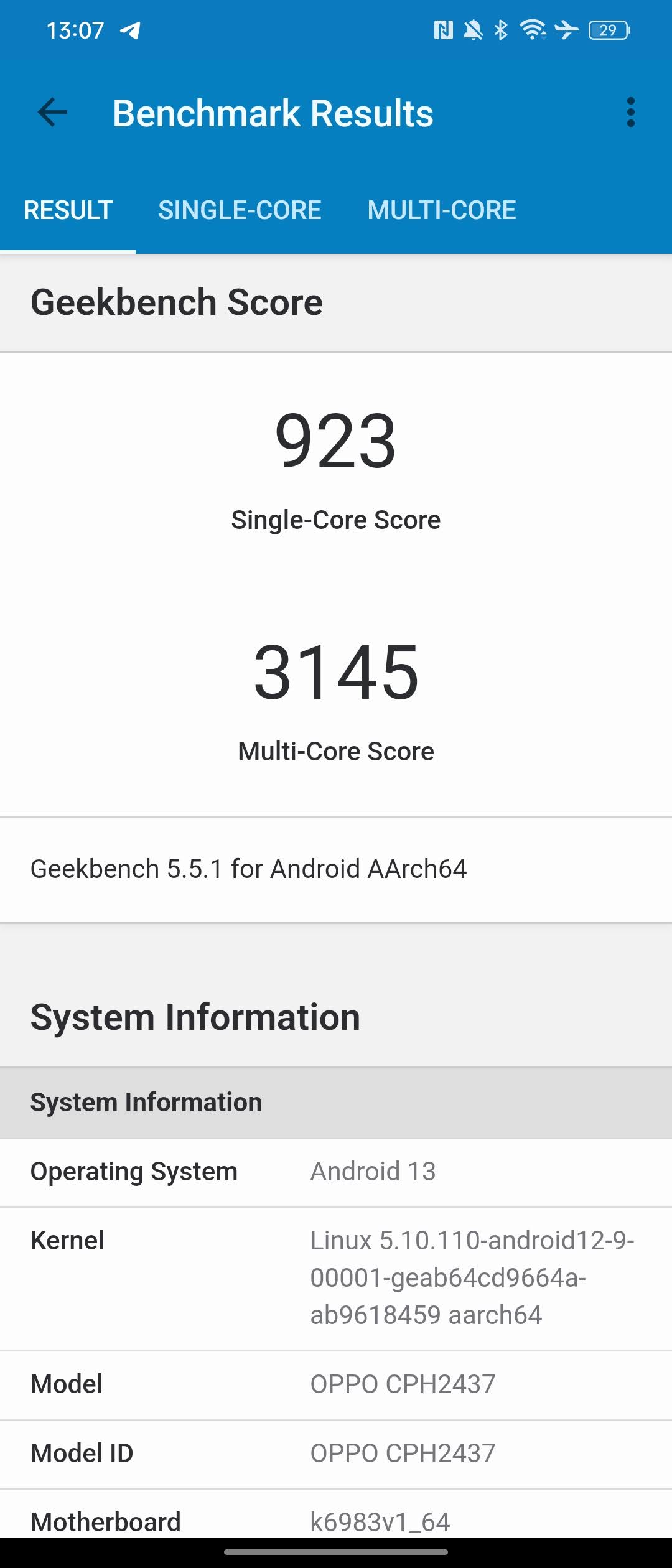 Oppo Find N2 Flip Geekbench Score
