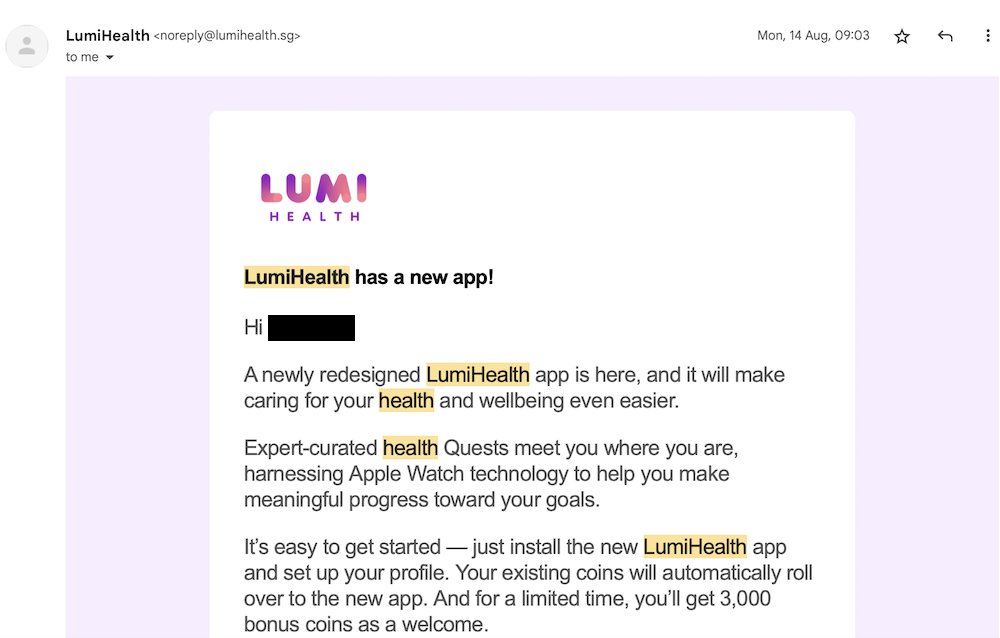 LumiHealth New App Email